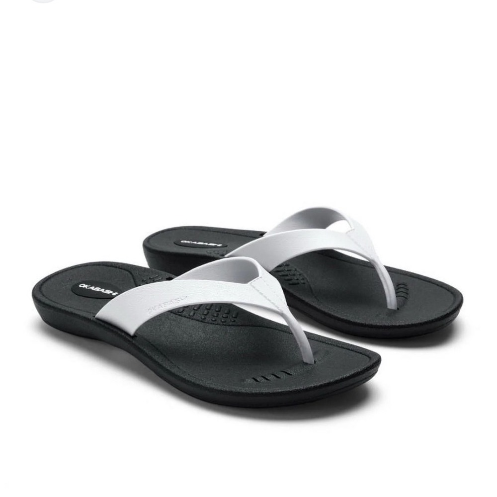 Okabashi Women Flip Flop Sandals Black White Thong Comfort Ergonomic Flat ML 8-9